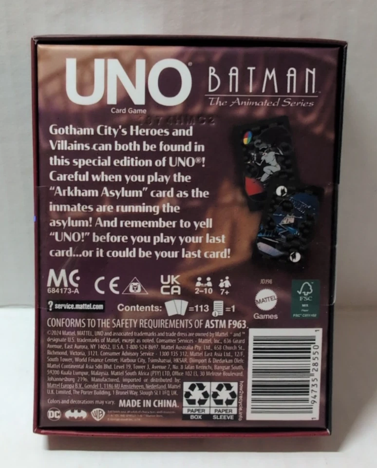 Uno Fandom Batman The Animated Series Deck On Hand Brand NEW! Check Out Pics! - Image 2 of 4