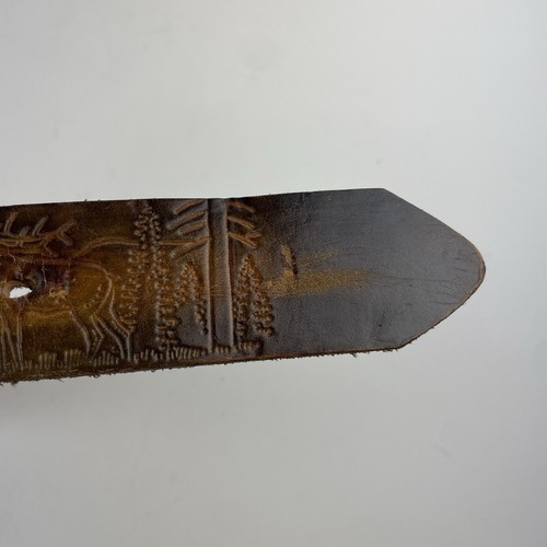 Vintage handbesetzter Bär Elch Ledergürtel I LIKE COUNTRY MUSIC Schnalle Monogramm WILL - Bild 14 von 14