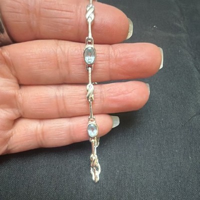 925 Sterling Silver Blue Topaz Infinity Knot Tennis Bracelet 7.25'' Oval Gemstone