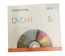 Memorex DVD-R 16X 4.7GB 120Min Recordable DISCS 5-PACK in Slim Cases
