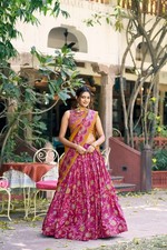 Women  s Rani Pink Floral Print Lehenga Choli Dupatta Set Festive Ethnic Outfit