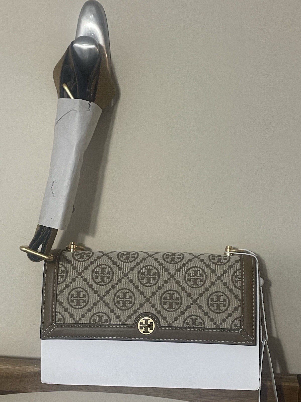 Tory Burch T Monogram Hazelnut Jacquard Crossbody Shoulder Bag Purse $498