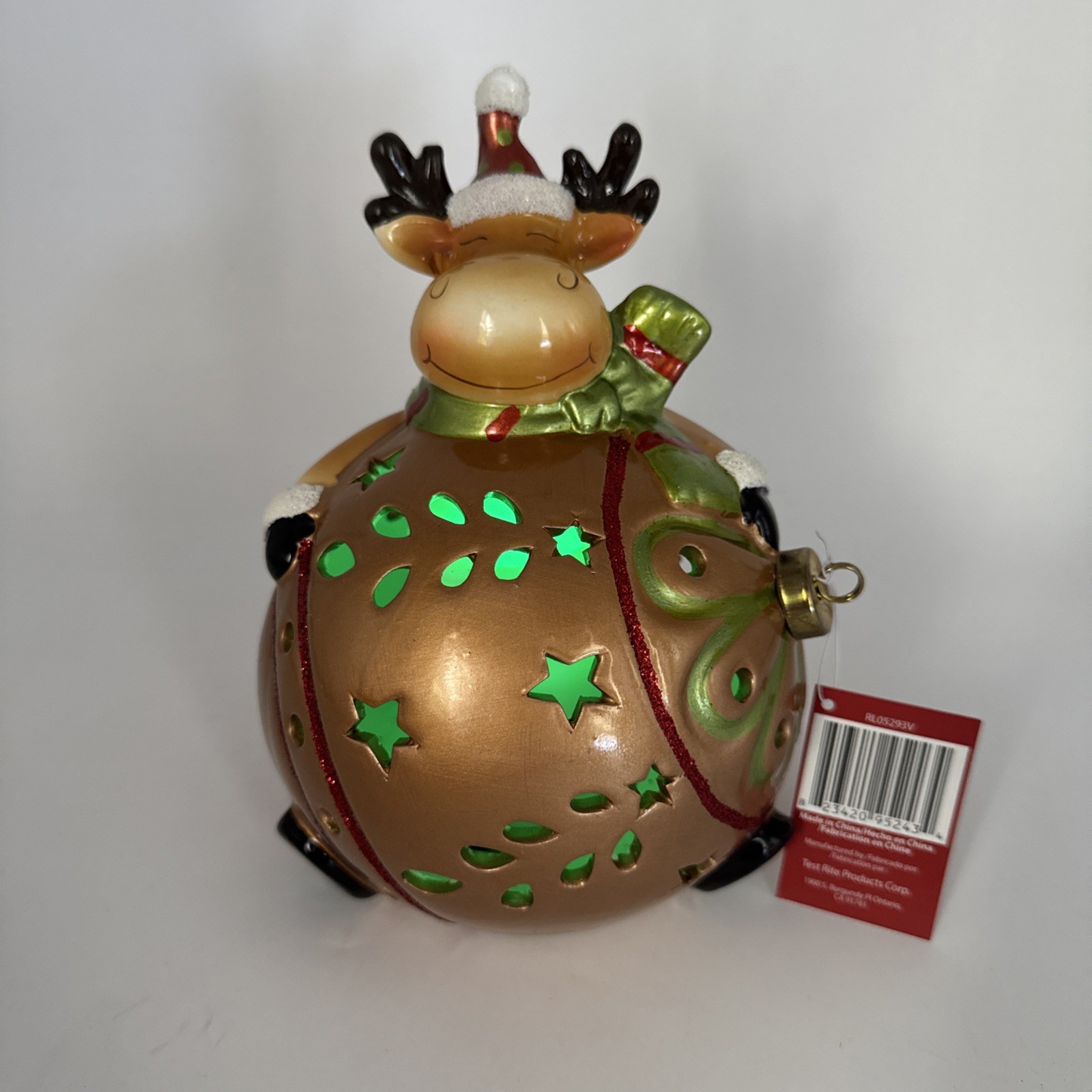 Christmas Reindeer Luminary W/ LED Candle Ornament & Timer Home Reflections QVC
