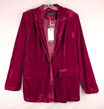 Endless Rose Velvet Jacket Womens Medium Fushia Blazer Single Button Pockets NWT