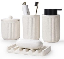 BosilunLife Beige Bathroom Accessories Set - Ceramic Bathroom Counter Soap Set