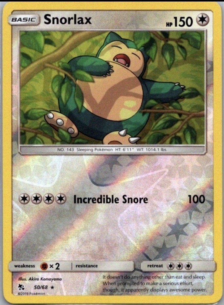 Snorlax 50/68 Reverse Holo Rare Hidden Fates 2019 LP/NM