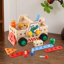 Kids Wooden Truck Tool Set Construction Toys Preschool Problem Solving