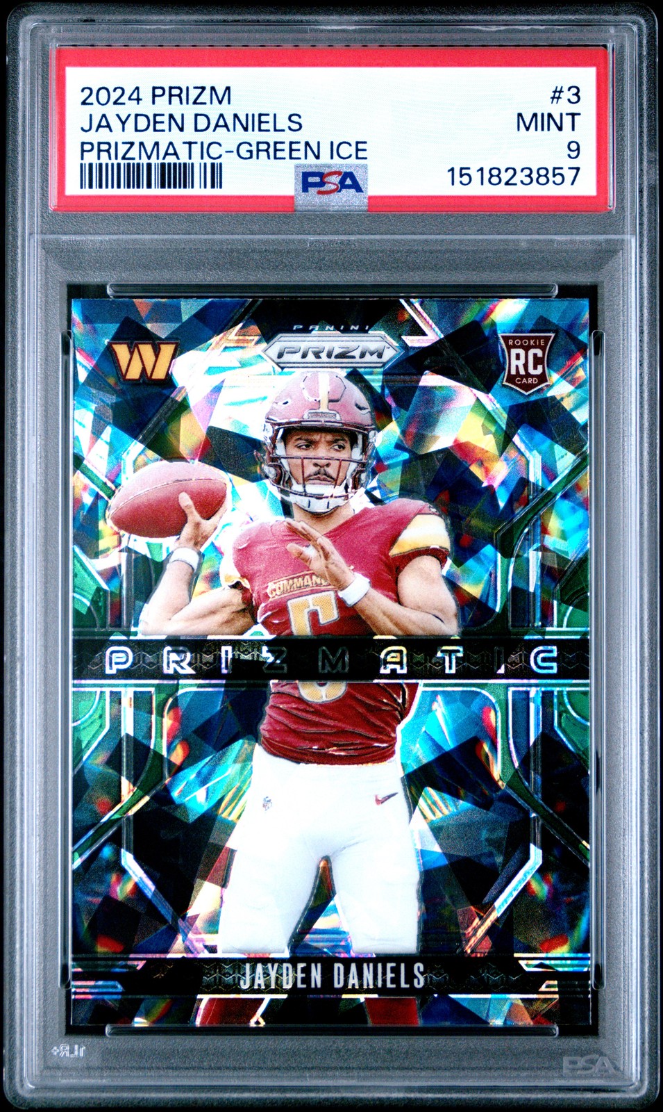 2024 Panini Prizm Prizmatic #3 Jayden Daniels Prizmatic-Green Ice PSA 9