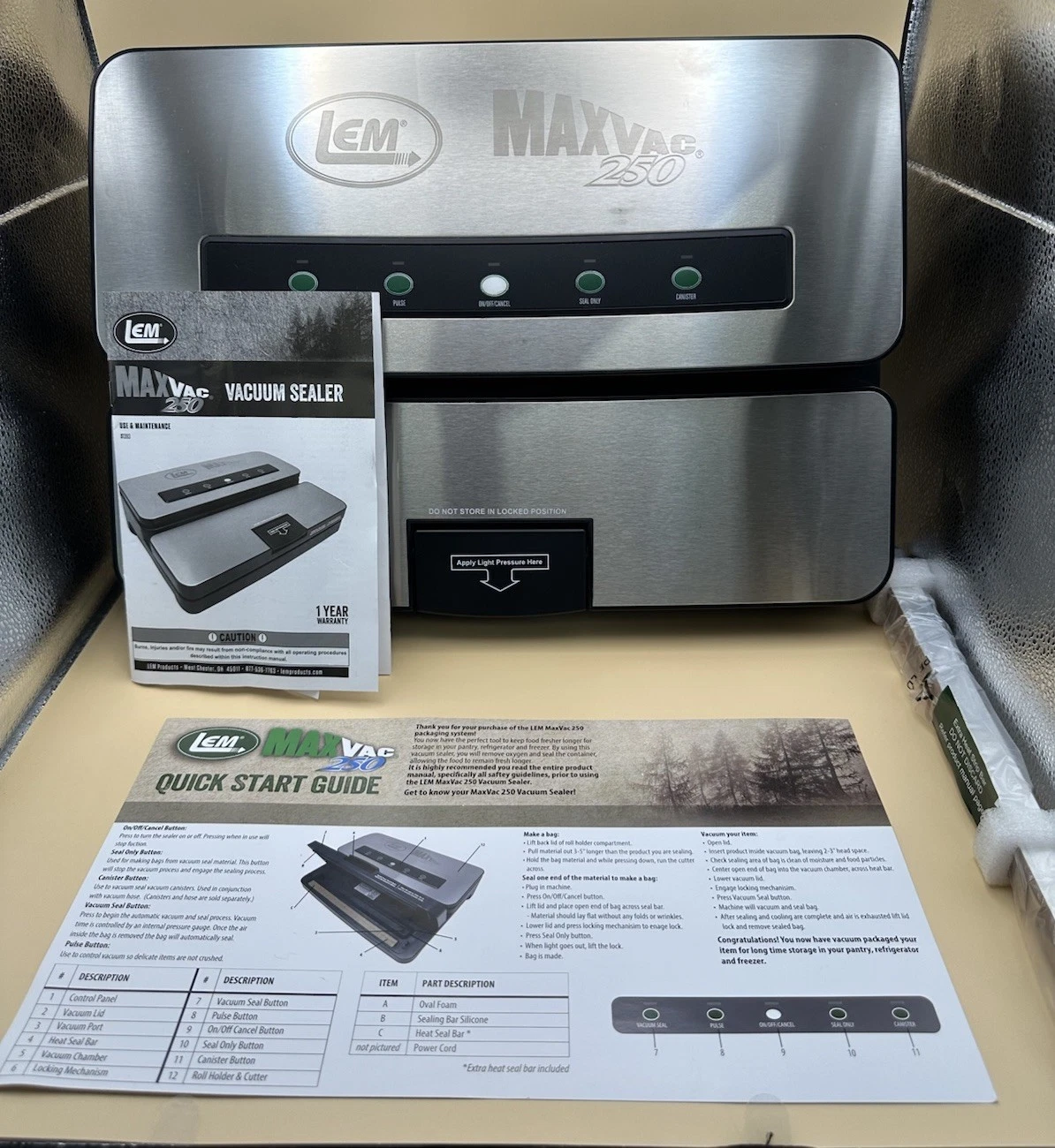 LEM MaxVac 250 Vacuum Sealer Industrial Grade Stainless Steel Construction 1393