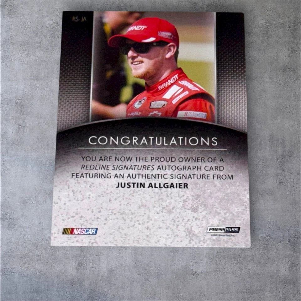 Justin Allgaier PACK PULLED signed card 2012 REDLINE RACING SIGNATURES #12/25 - Image 2 of 2