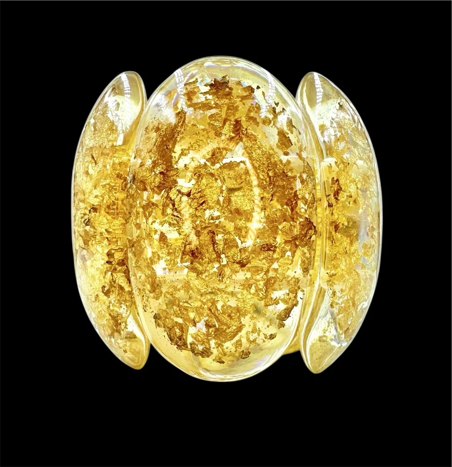 Sobral Cuff Metalique Transparent Lucite 24k Gold Porcina Bracelet Stretch hgyuh - Image 4 of 4