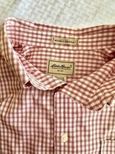 Eddie Bauer XXL Tall Wrinkle Resistant Plaid Button Down Shirt Red White Cotton