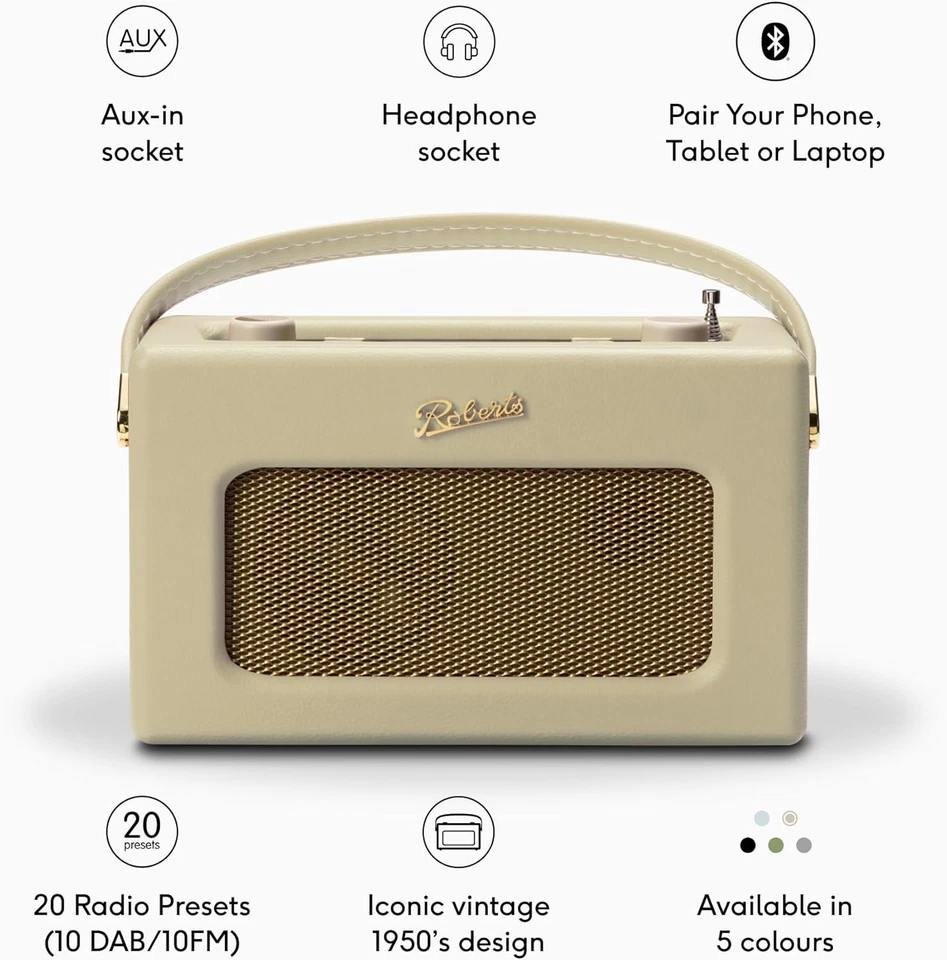 Roberts Revival RD70 FM/DAB/DAB+ Digital Radio with Bluetooth, Pastel Cream  - Image 2 of 4