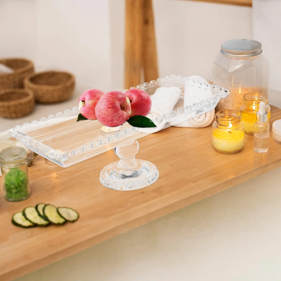 Glass Cake Stand, Footed Crystal Rectangle Serving Tray, Clear Glass Serving ... - Image 3 of 4