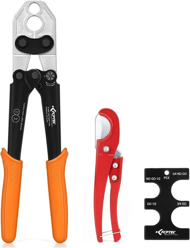 KF CPTEC PEX Crimping Tool Kit, Dual-Jaw 1/2 & 3/4 in Copper Ring Crimper