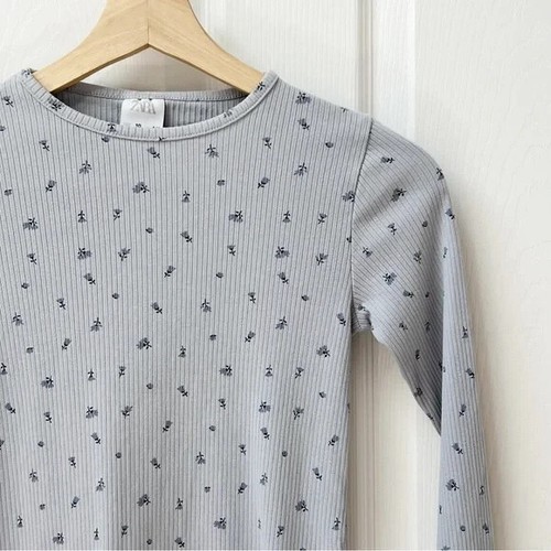 NWOT Zara Girls Long Sleeve Floral Crewneck Top in Blue Sz 9/10 - Picture 2 of 5
