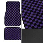 4Pcs Universal Checkered Purple Racing Fabric Car Floor Mats Interior Carpets