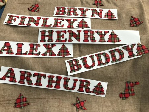 26 Fabric Iron Letters 3.5cm Or Stars 4cm Names Personalized Tartan Stewart Red - Picture 2 of 12