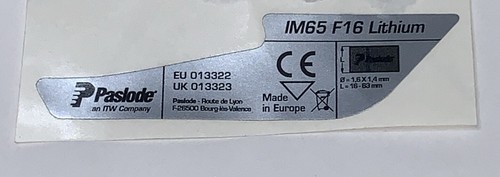 Genuine Paslode 018925 Handle Sticker Decal for IM65A F16 Lithium *FREE POST* - Picture 3 of 5