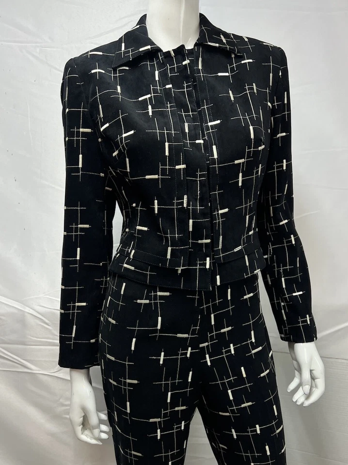 Alberto Makali Vintage 10 Blazer 8 Pants Black White Embroidered Pant Suit - Image 2 of 4