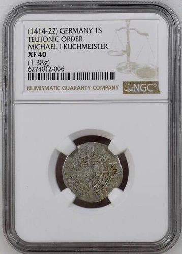 Germany Poland Schilling 1414 NGC XF 40 Teutonic Order Michael I Kuchmeister