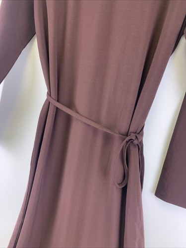 Garnet Hill Rollkragen Midikleid braun Tencel Schlitz Bindegürtel Strick Stretch Medium - Bild 5 von 12