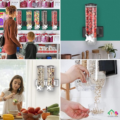 Triple Food Dispenser Cereal Dispenser Dry Food Dispenser Wall Mounted for Home - Picture 9 of 10
