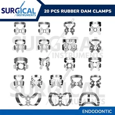 20 Pcs Endodontic Rubber Dam Clamps Set Stainless Dental Instrument German Grade