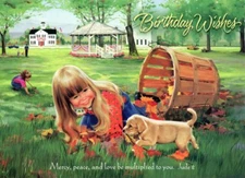 Religious BIRTHDAY WISHES Card, Jude Girl Child Puppy by Artist Donald Zolan + ✉