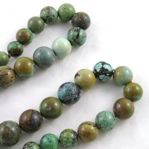Collana Turchese Cinese Vintage Perline Graduate Hubei Chiusura Argento 222 Grammi - Foto 8 di 11