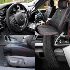 Car Seat Cover Leatherette Buckets Black W Black Steering Cover For Sedan Car Seat Cover Leatherette Buckets Black W Black Steering Cover For Sedan