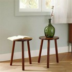 2X Round Bamboo Coffee Side Table Sofa Bedside Table 3 Legs Living Room Bedroom