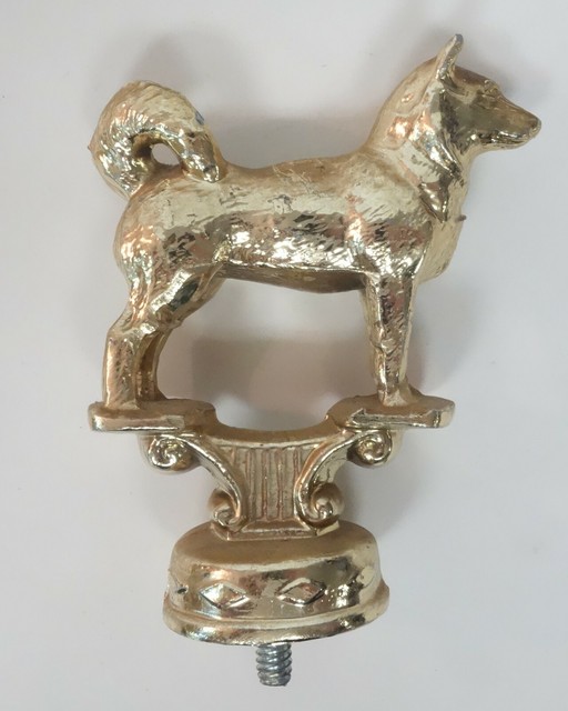 Vintage Trophy Topper Husky Dog Show Award Cast Metal Hood Ornament