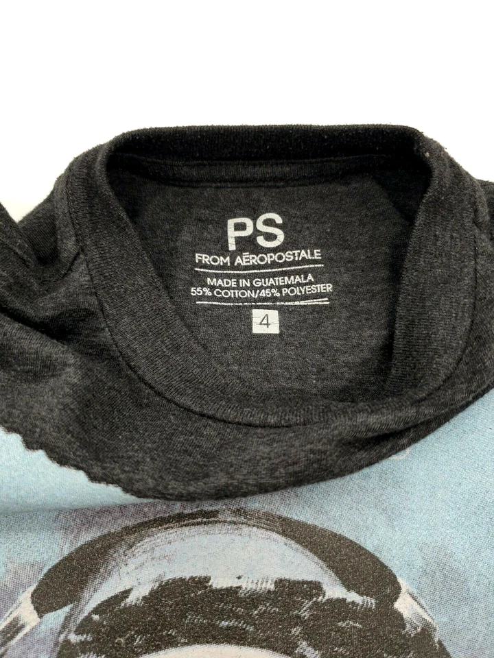 PS Aeropostale Meninos 4 Camisetas Caveira Vida Vida Alta Cinza Brincar Roupas Infantis - Imagem 4 de 4