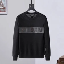 PHILIPP PLEIN METAL LOGO PHILIP SWEATER GOLF JUMPER CLUB DISCO LEATHER SWEATSHIRT NEW