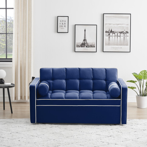 55" Modern Velvet Convertible Sleeper Sofa Bed Small Love seat Sofa Bed w/Pillow - Picture 10 of 48