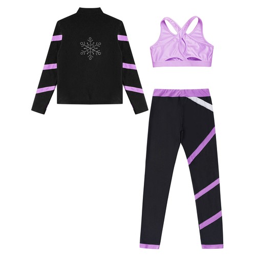 Kids Girls Tracksuit Zipper Jacket Sports Bra Pants 3Pcs Dance Gym Yoga Outfit - Picture 21 of 27