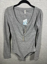 NEW Intimately Free People Dylan Thermal Bodysuit Dark Gray Size S
