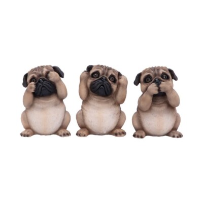 Drei Weise Mops 8,5 cm Hunde Welpen Mops See No Evil Hear No Evil Statue Ornament