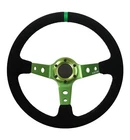Steering Wheel 13" 350mm Deep Dish Drifting Rally Green Spars Black Suede STR