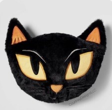 Faux Fur Cat Hyde EEK Halloween Cat Pillow 12 X 11 Black Kitty- NWT