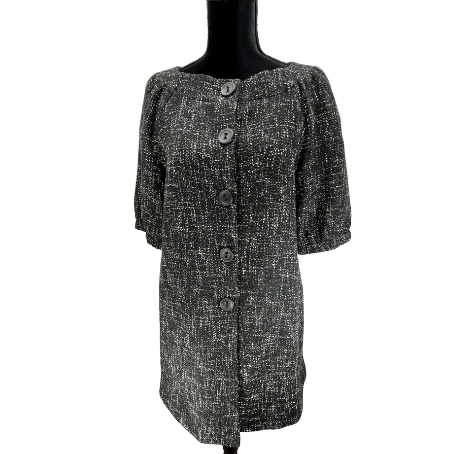 ELLIOTT LAUREN Womens Swing Coat Vintage 50s Style Black Tweed Button Up - Image 2 of 4