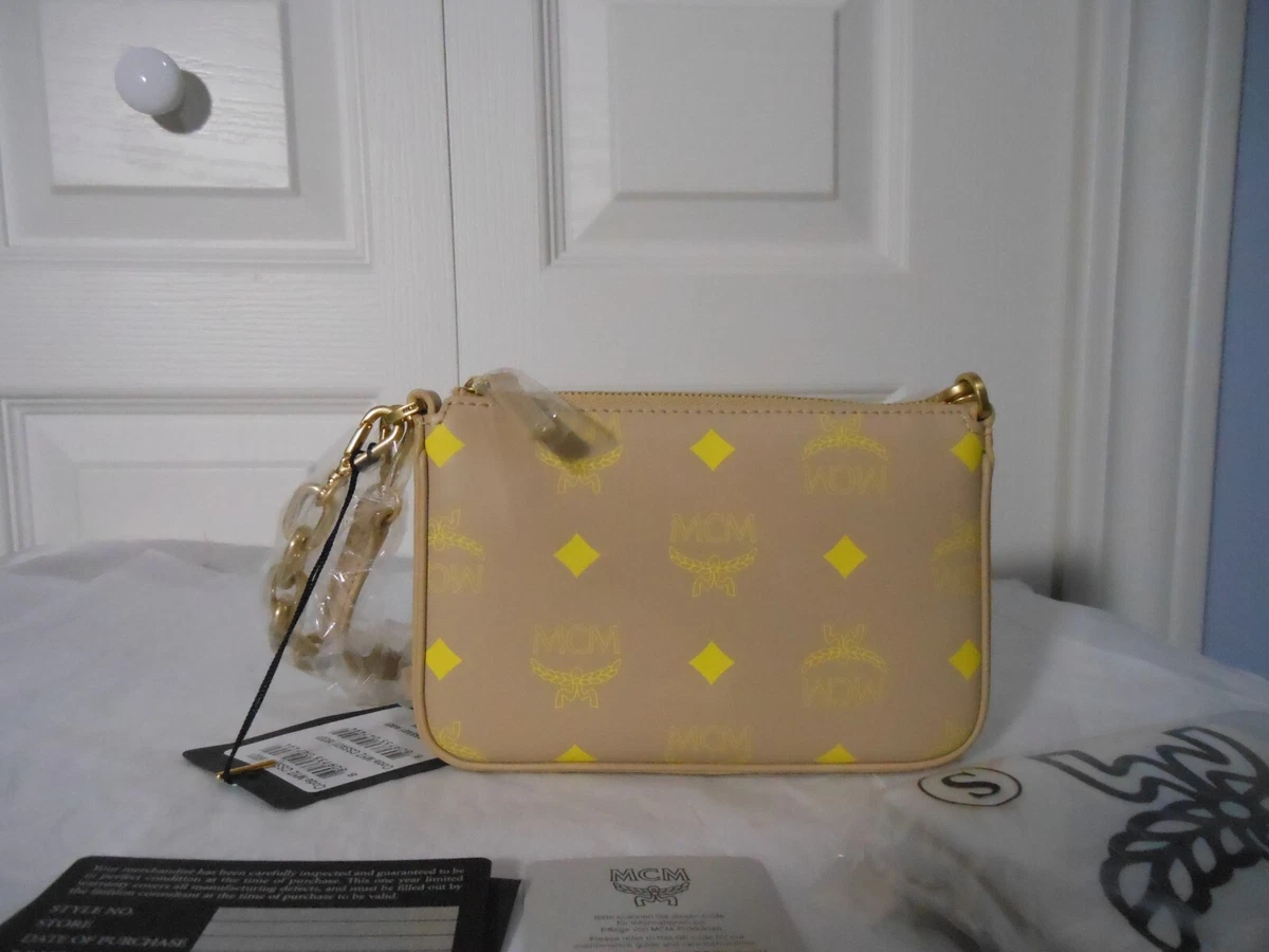 MCM Mini Yellow Tan Color Splash Logo Pouch Chain Handbag MSCRDU