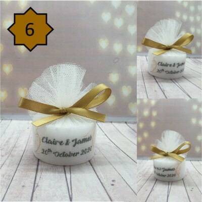 Personalisiertes Teelicht mit Goldmotiv Hochzeit Gastgeschenke, verschiedene Designs
