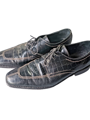 Stacy Adams Black Dress Shoes Leather Crocodile Print Laced  display picture 1