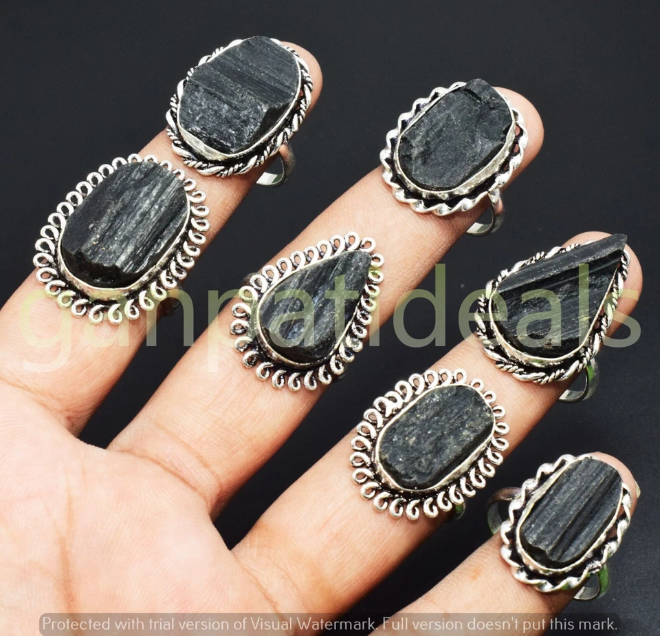 500pcs Black Tourmaline Gemstone Rings Wholesale Lots 925 Silver Plated Jewelry - Image 3 of 4