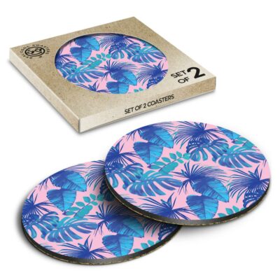 2 x Box Runde Untersetzer - Tropisch Rosa Blau Blätter Surf Surfer #14672