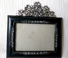 Vintage Roses  Ribbon Ornate Picture Frame Dimensional 5X7 Black/Silver Tone
