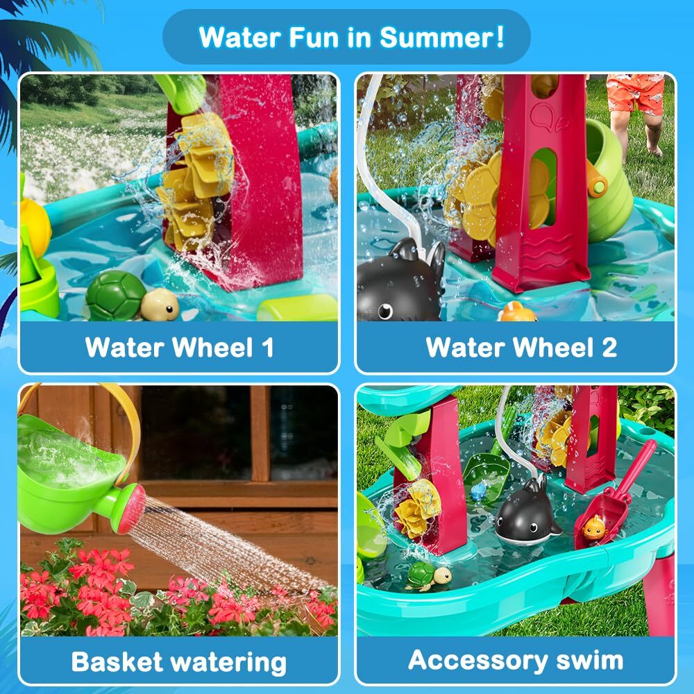 Sand Water Table Toys with Water Pumb Umbrella 3-Tier Splash