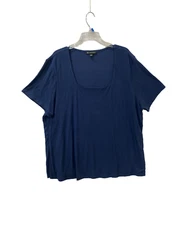 INC International Concepts Knit Top Woman's 4X Blue Square Neck Short Sleeve